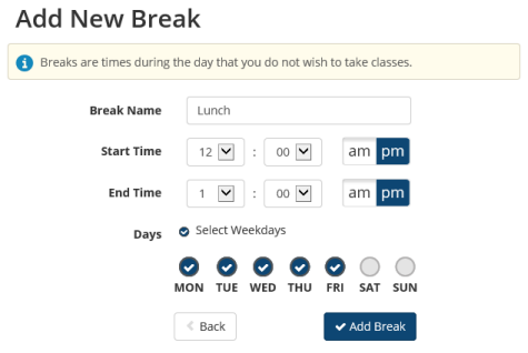 Adding breaks in schedule planner.