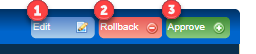 Screenshot showing buttons for edit, rollback and approve.