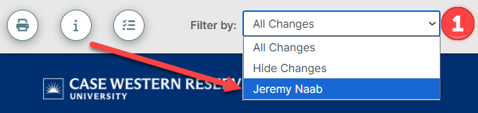 Screenshot of CourseLeaf View Changes
