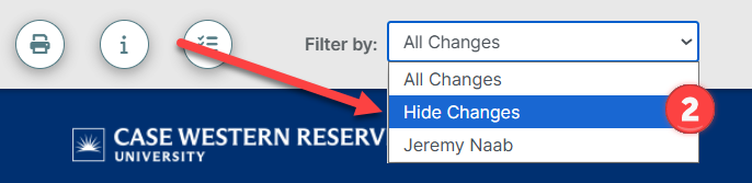 Screenshot of CourseLeaf Hide Changes