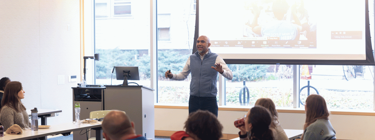 Instructor teaching in classroom.