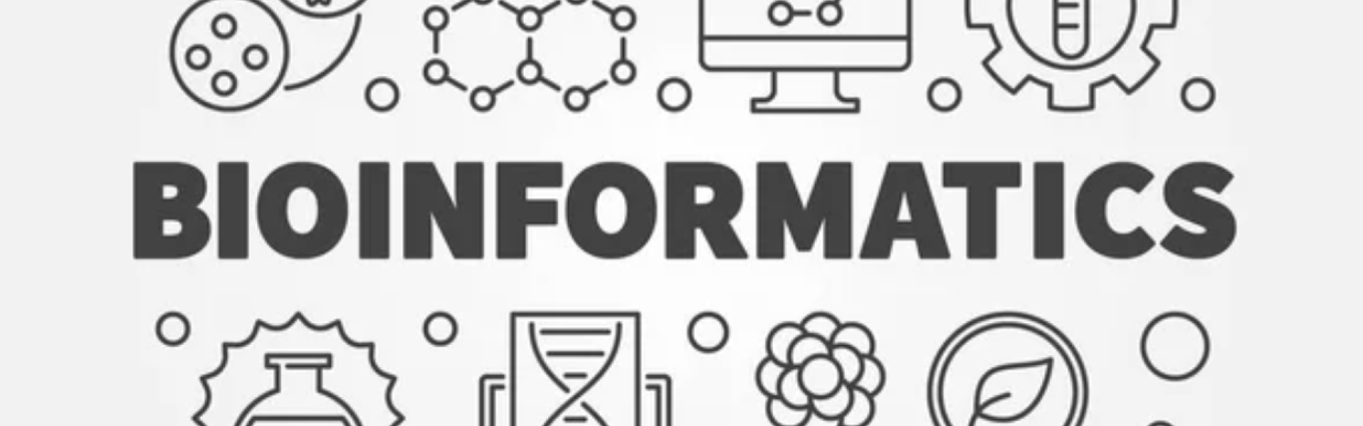 Illustration of lab equipment that says Bioinformatics in the middle