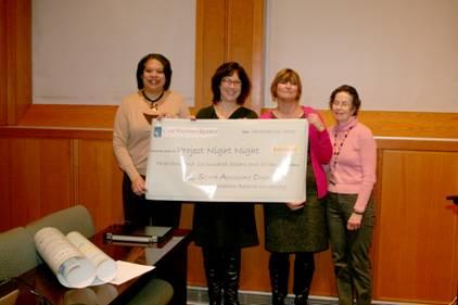 Members of the Case Western Reserve University Staff Advisory Council and representatives from Project Night Night holding a check
