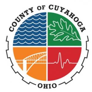 Logo of Cuyahoga County - a circle divided into four colors with symbols of the lake, a leaf, a bridge and an EKG heart beat line