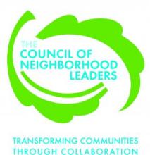 The Council of Neighborhood Leaders logo in blue text with white background