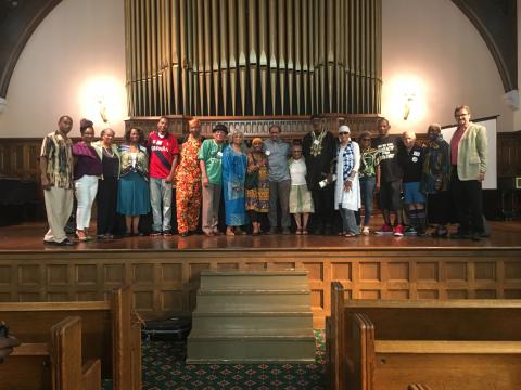 Photograph of speakers and residents of Glenville, Ohio, at the Glenville50 Conference
