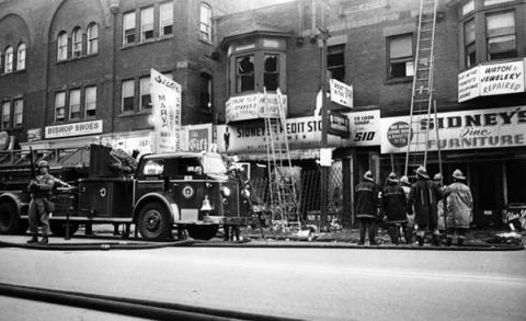 Photograph of Glenville neighborhood during uprising of 1968