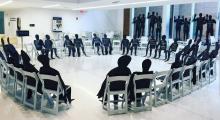 Photograph of exhibit focusing on race and policing