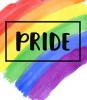 Image of rainbow flag with the word pride