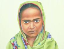 Painting of young Pakistani girl in green hijab