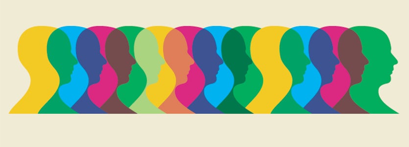 Drawing of various heads, multicolored