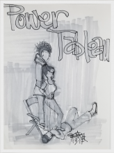 drawing of a man and woman standing over the body of a man, words "power tableau"