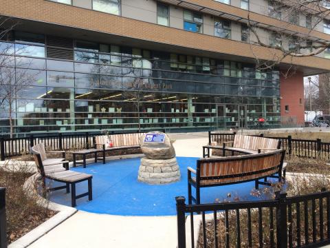 Urban park benches in circle