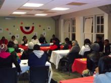 group of people sitting at tables