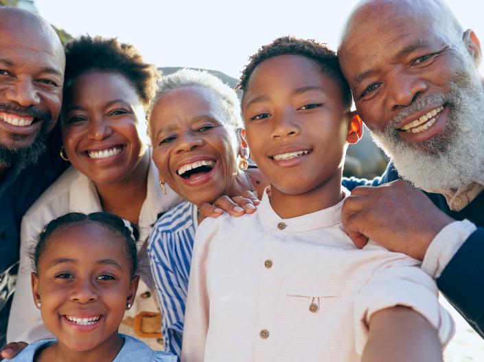 Family posing for camera