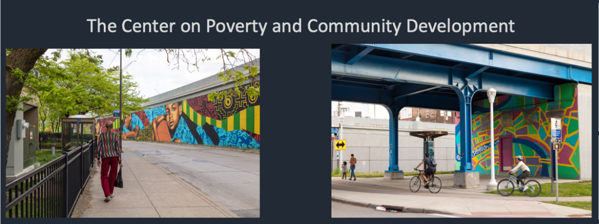 collage of images with text Center on Poverty and Community Development