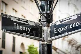 Street signs, one reads theory, the other reads experience