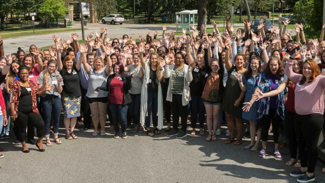 New students cheering