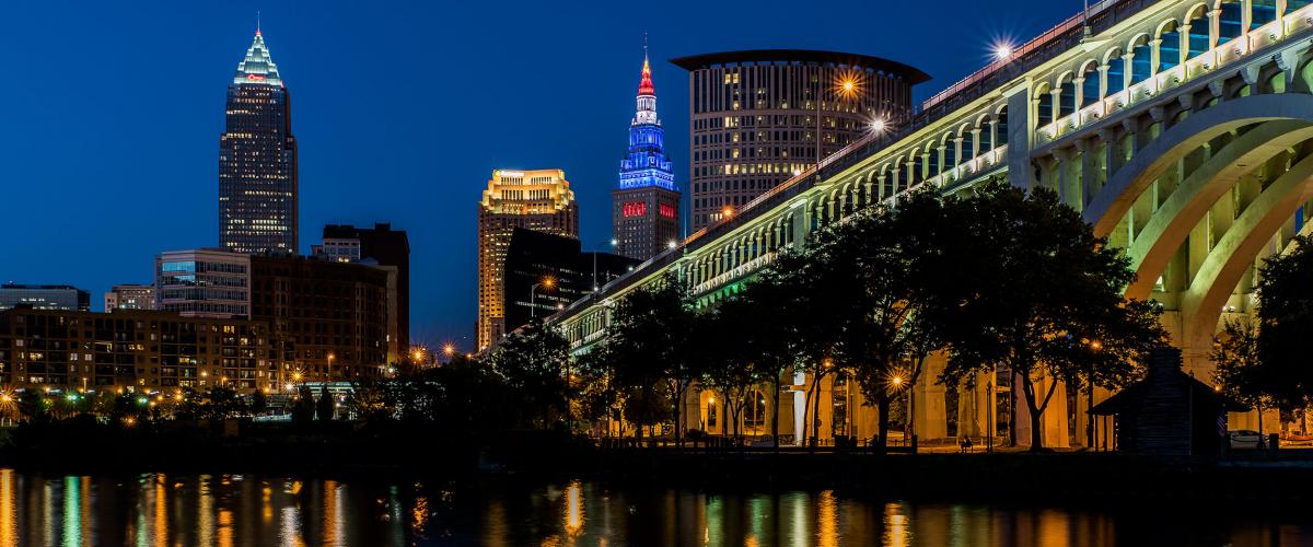 Cleveland bridge at night