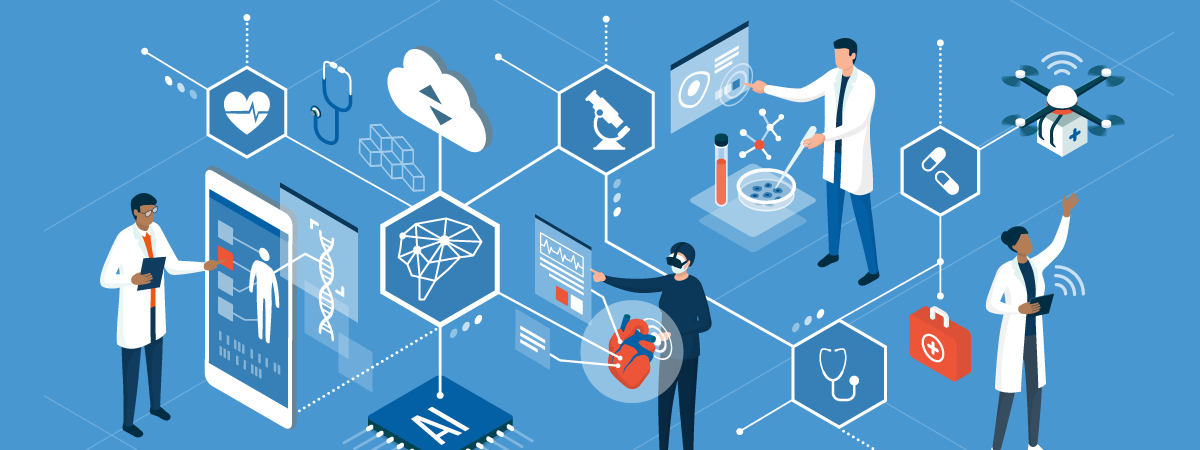 Illustration of people working in healthcare technology