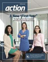 "A New 'First Year'" action magazine cover with three women standing
