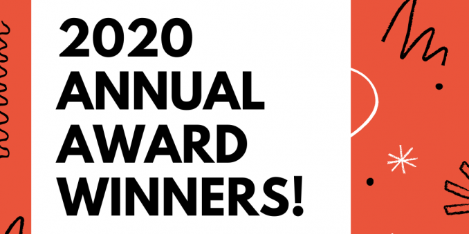 "NASW Ohio 2020 Annual Award Winners!" on a confetti-filled red background