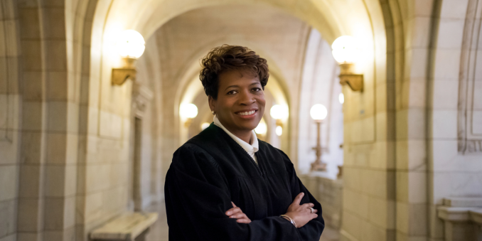 Justice Melody J. Stewart in the courthouse