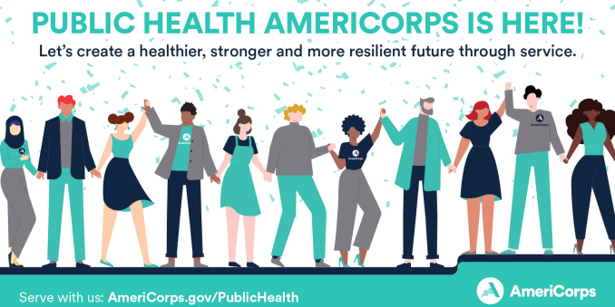 "Public Health Americorps is here! Let's create a healthier, stronger and more resilient future through service."