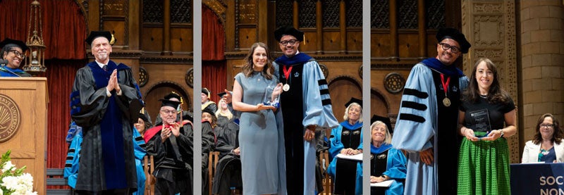 Collage of Dexter Voisin and the award winners L–R: Mark Chupp, Catherine Bous, Jocelyn Rosnick