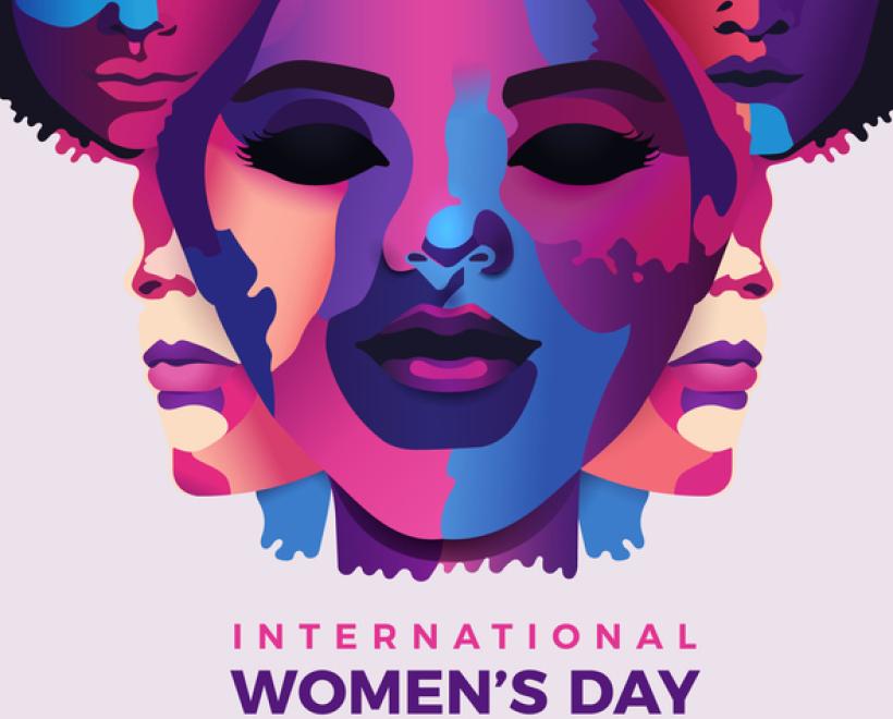 Silhouettes of many faces "International Women's Day 8 March"