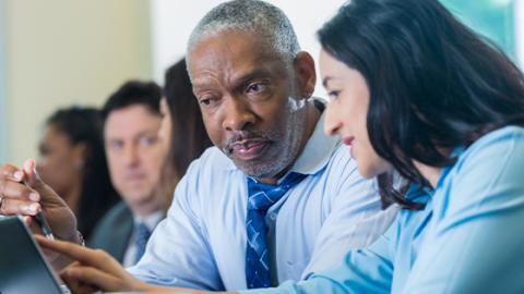 Business professionals in conversation