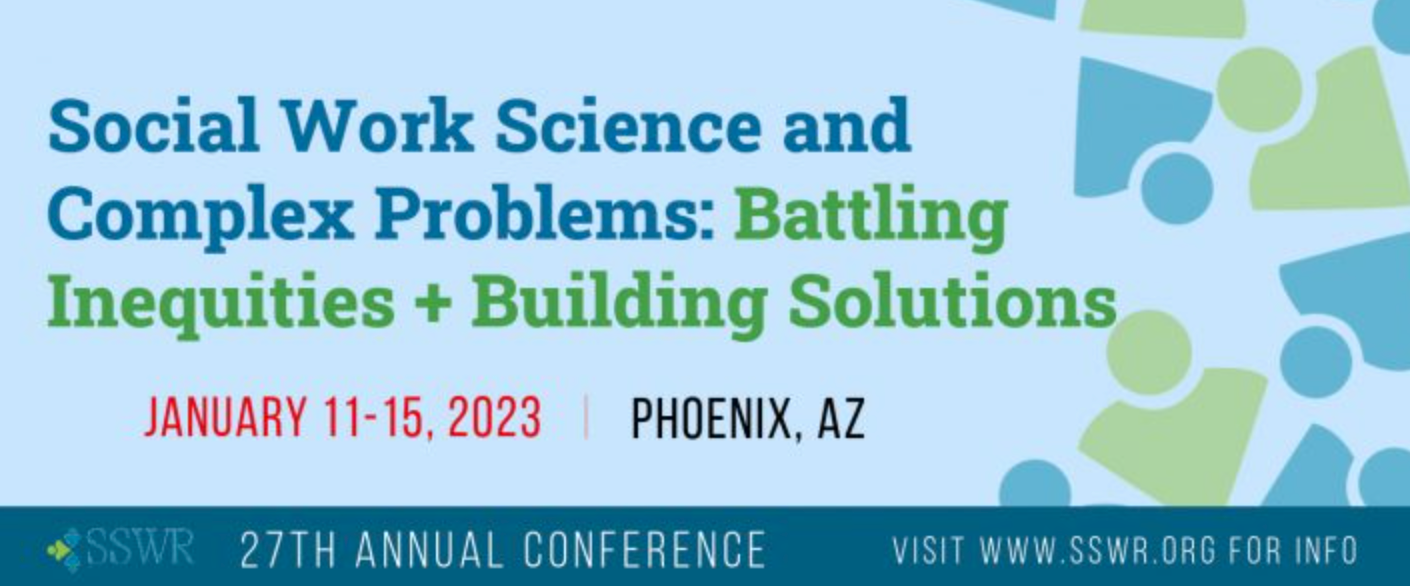 "Social Work Science and Complex Problems: Battling Inequities + Building Solutions" SSWR Logo