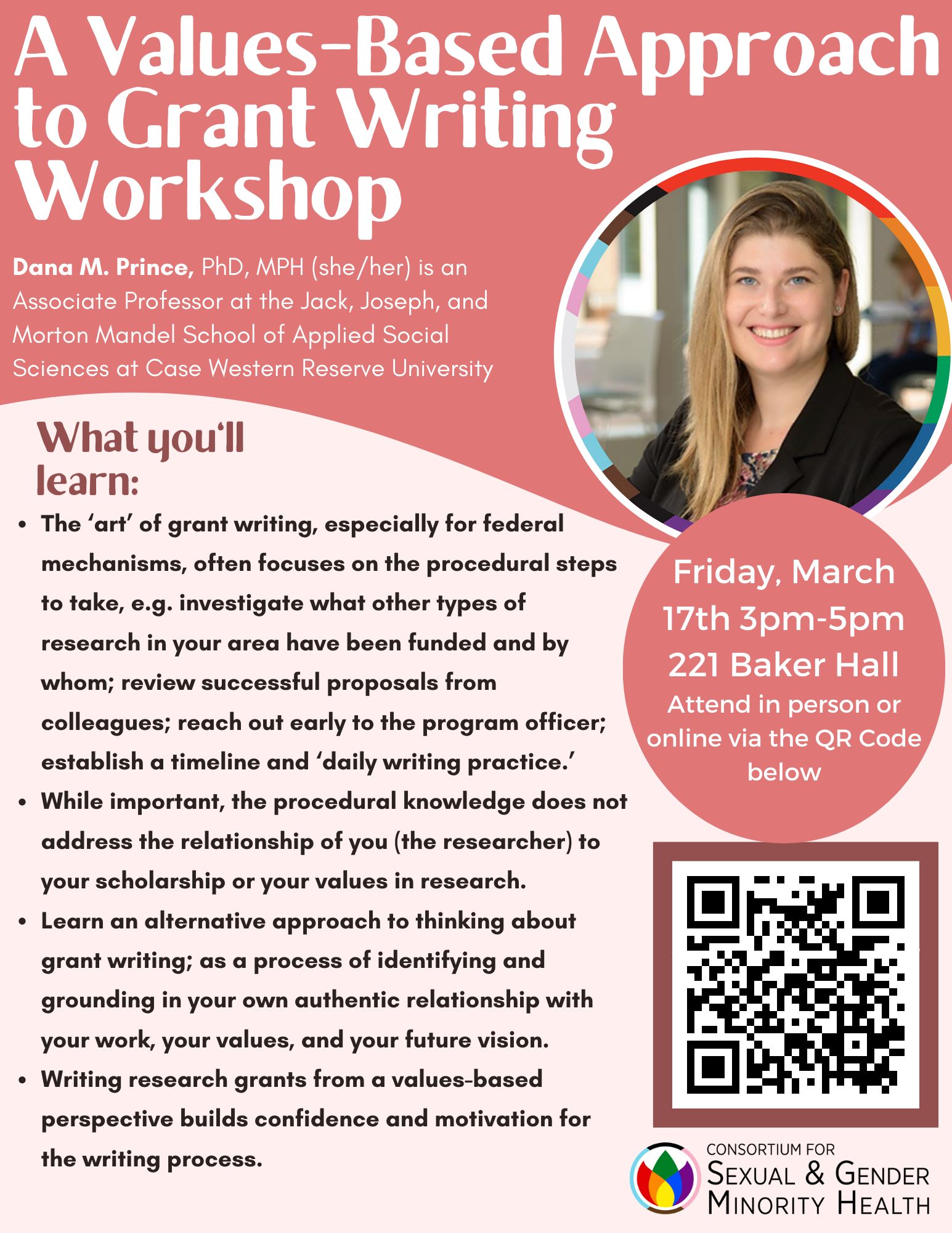 A Values-Based Approach to Grant Writing Workshop flyer