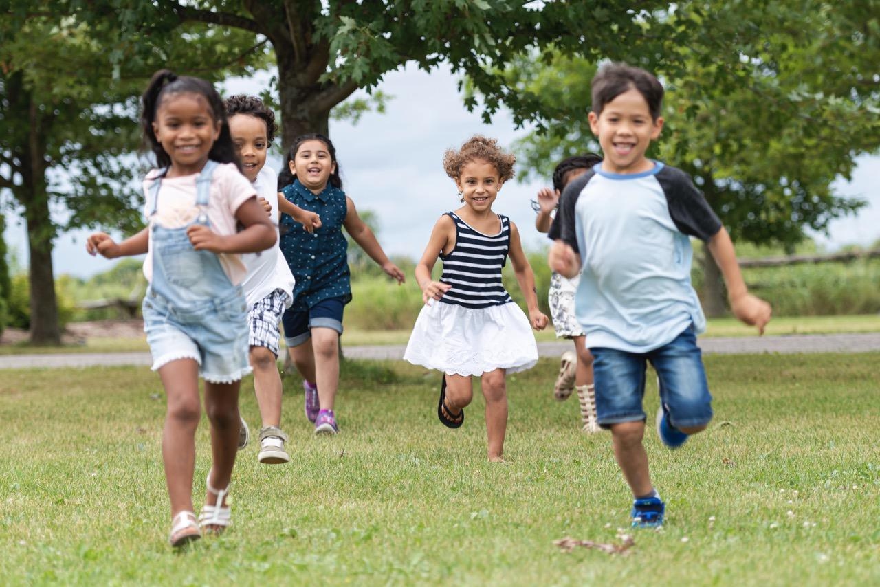 Group of children running