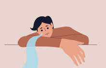 Illustration of a person crying a river