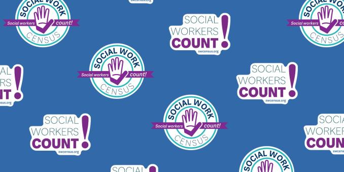 Social Work Census logos on blue background 