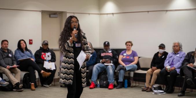 Gloria Craig, MSW, a facilitator for the CWRU Community Innovation Network and a Civic Strategist for Cleveland Votes speaks on how the meeting will work
