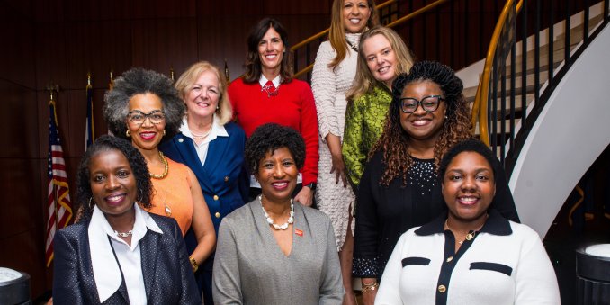 Honorees Left-Front to Back: Michelle Hereford, Gina Abercrombie-Winstanley, Claire Rosacco, and Kelly Lamirand, Right-Front to Back: Jazmin Long, Trina Bediako, Deborah Lindway, and Renee Willis (Center- Helen Forbes Fields)