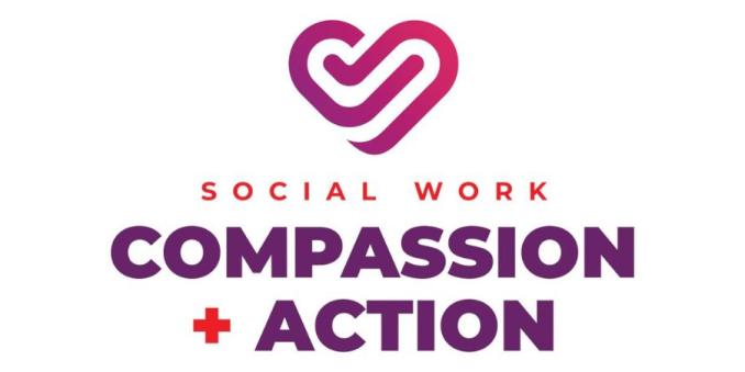 Social Work Compassion + Action with heart icon