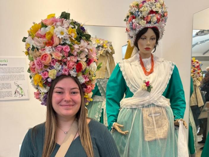 Shyanne Urban with a flower hat on on Poland