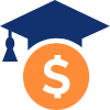 Orange coin with blue grad cap icon