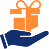 Blue hand holding orange present icon