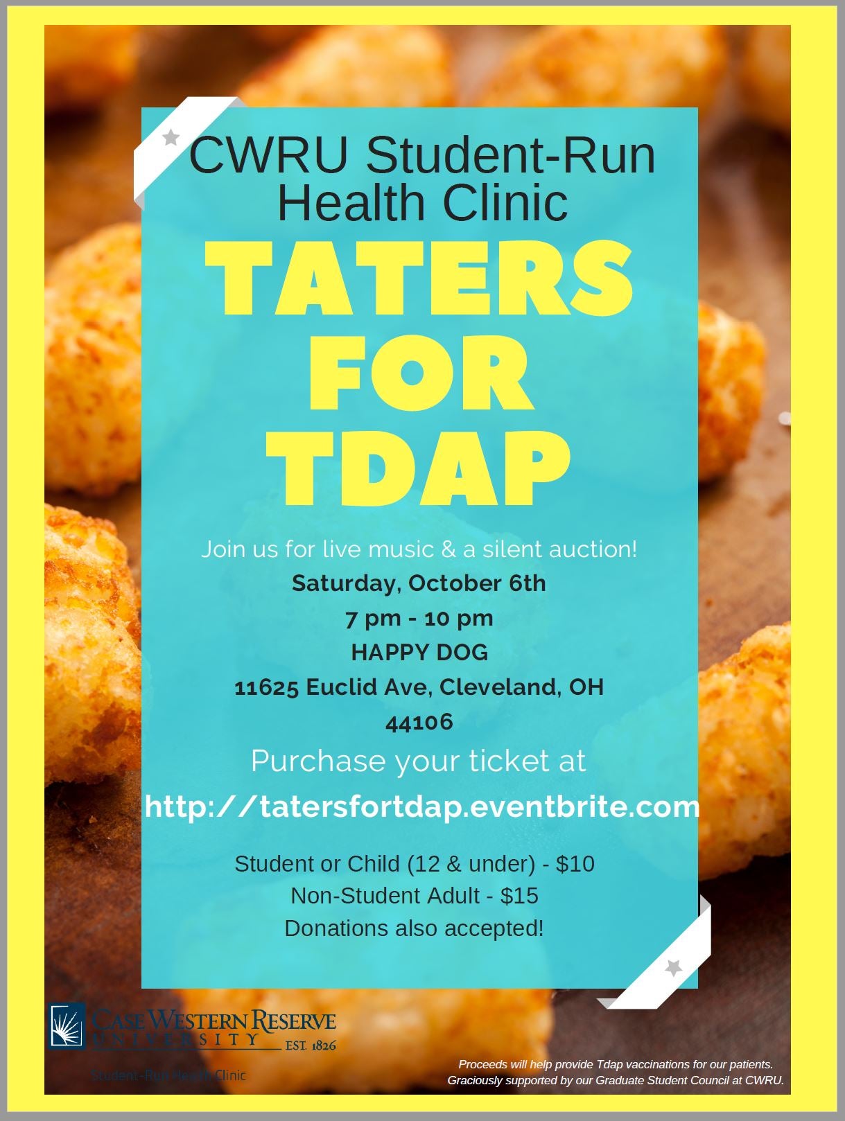 Flyer for Tater for Tdap event