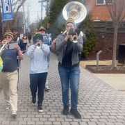 The CWRU Pep Band (@cwrupepband) brought New Orleans to Cleveland last Friday during its cross-campus Mardi Gras parade 🎺🥁⚜️🎭