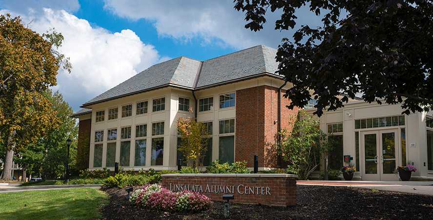 Exterior photo of the Linsalata Alumni Center at Case Western Reserve University