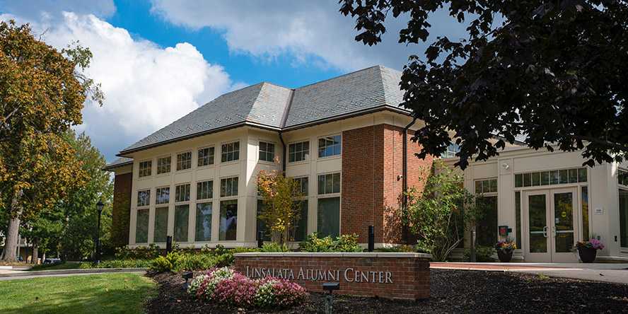 Exterior photo of the Linsalata Alumni Center at Case Western Reserve University