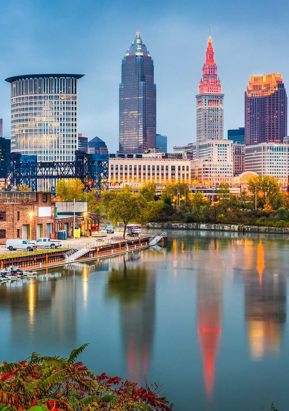 Photo of downtown Cleveland, Ohio, with Cuyahoga River in view