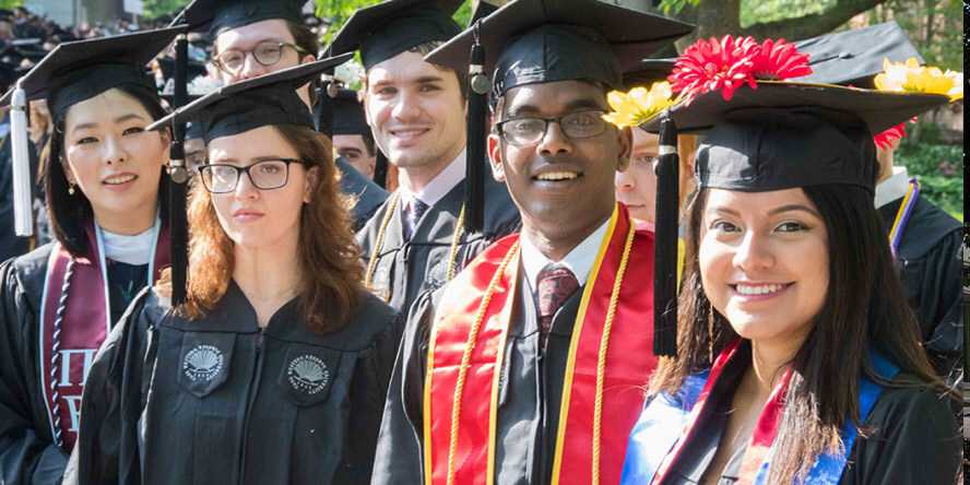 Photo of a group of Case Western Reserve University graduates on commencement day