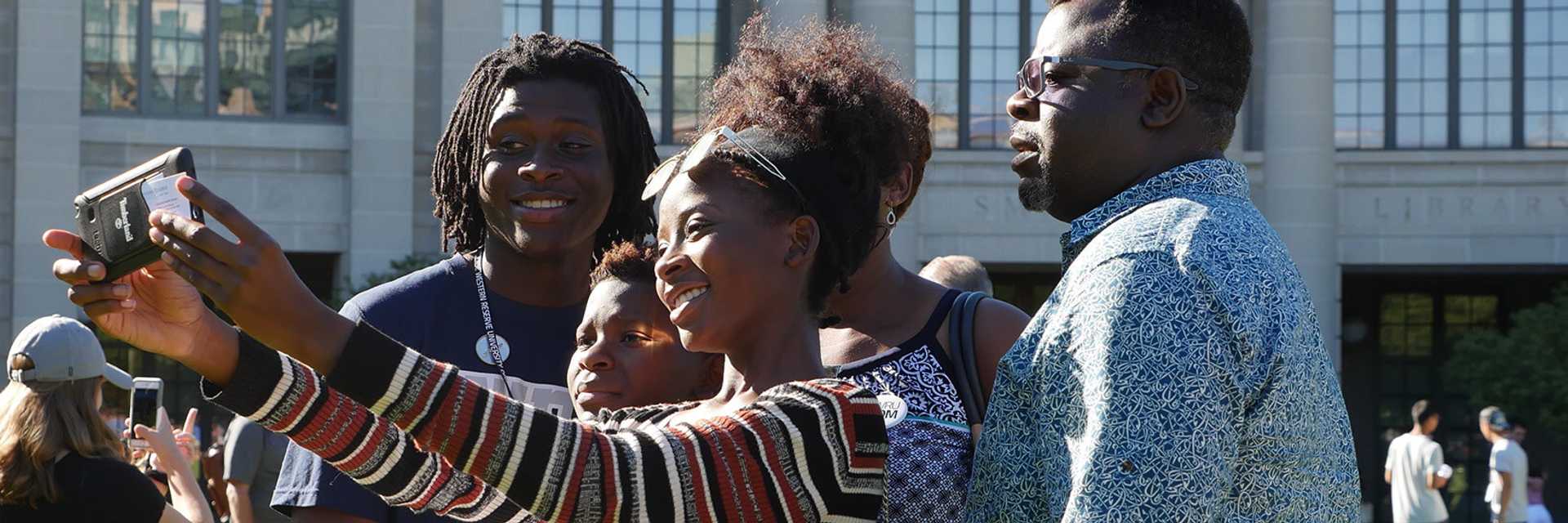 Photo of a Case Western Reserve University family taking a selfie 