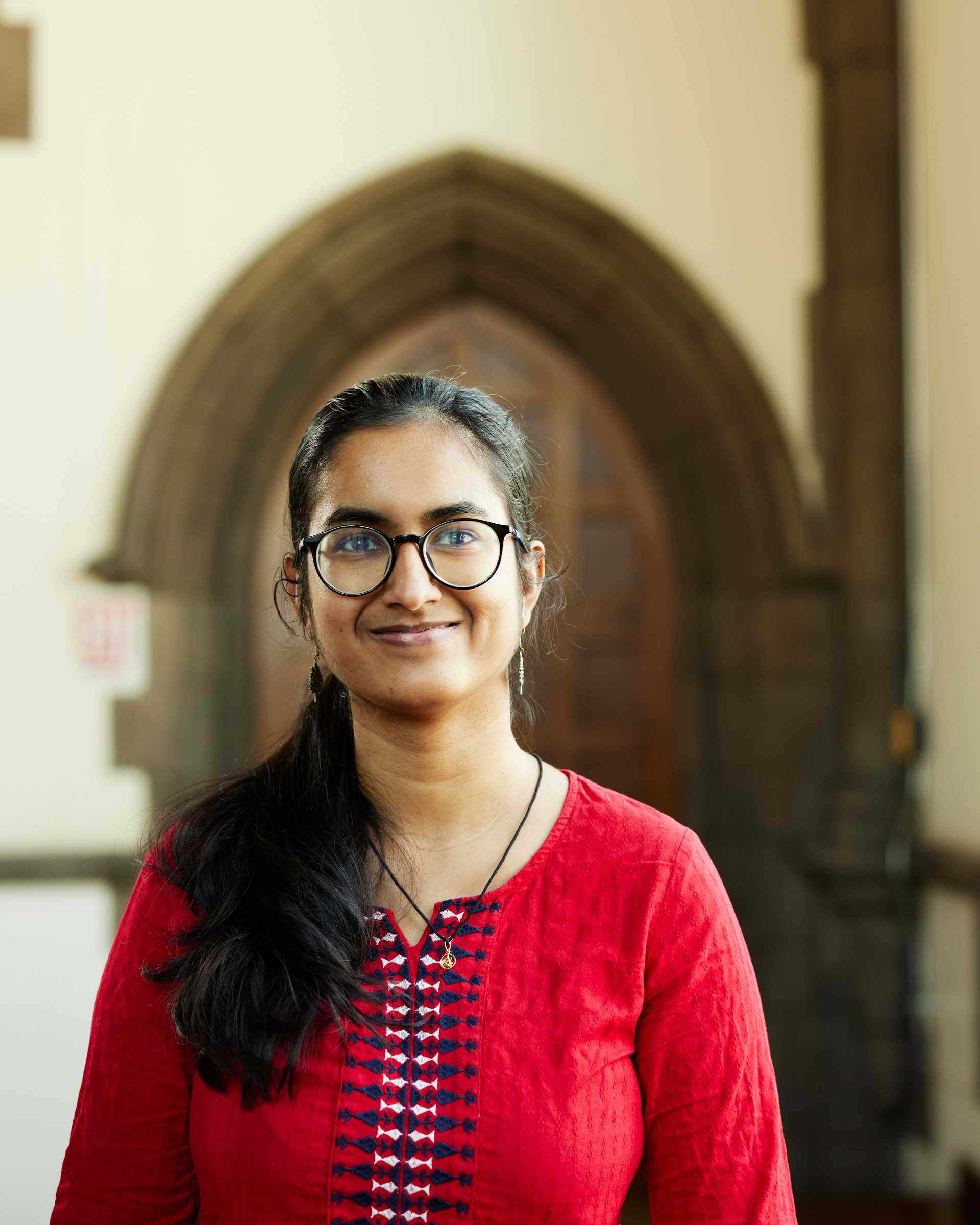 Portrait of Case Western Reserve University student Sameera N.V. in Amasa Stone Chapel